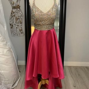 Size 11 silver and pink high low prom dress